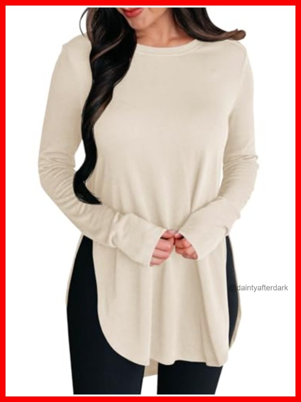Womens Tunic Top Long Sleeve Side Split Hi-Low Hem Loose Fit Viscose Blend